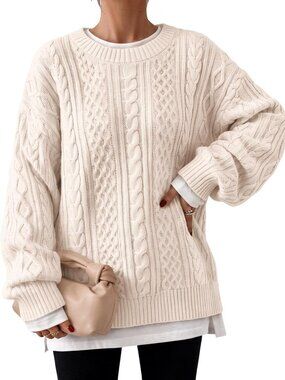 Chic Oversized Cable Knit Chunky Fall Pullover Sweater for Women - Trendy Style